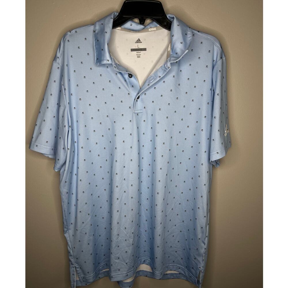 Adidas Golf Light Blue Printed Light Weight Mens Polo Size Large